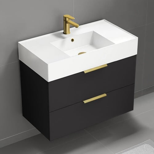 Black Bathroom Vanity, Floating, Modern, 32 Inch Nameeks DERIN173